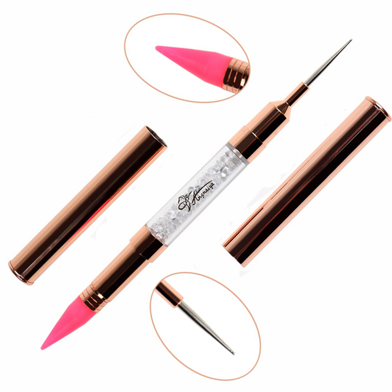 BQAN-Bolígrafo de cera para punteo de Metal acrílico, dos cabezales, para recoger diamantes de imitación, lápiz para cera de uñas, herramienta artística para manicura: white pink