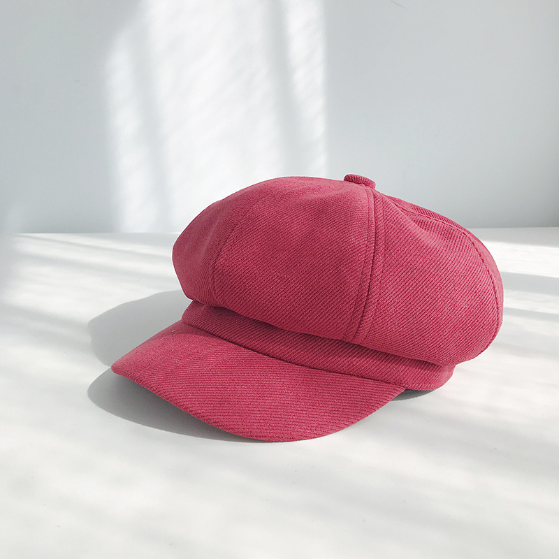 Gorro octogonal de algodón de otoño, gorros de boina para mujer, gorras estilo vendedor de periódicos lisas, boinas de estilo británico para mantenerse para mujer: wine