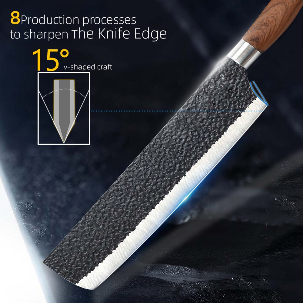 Kitchen Knives Stainless Steel Set Tools Forged Kitchen Knives Scissors Peeler 6 pcs Chef Slicer Nakiri Paring Knife Case