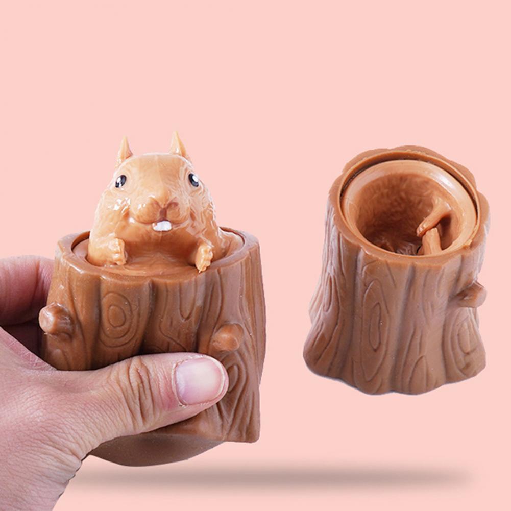 Grappig Squeeze Speelgoed Boomstronk Evil Eekhoorn Cup Decompressie Telescopische Hoofd Spoof Toy Stress Relief Vinger Speelgoed Voor Kids Volwassenen