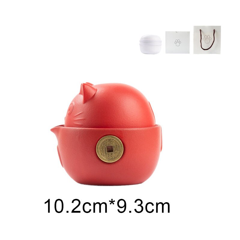 Juego de té de cerámica portátil para gatos, juego de cerámica con tetera, tazas de té, bolsa de viaje para oficina, hogar, viaje, rápida: Red
