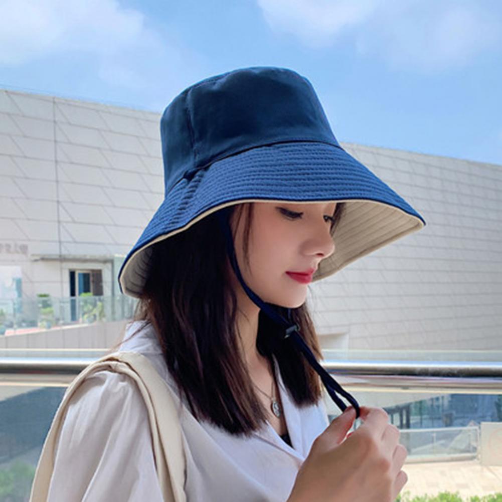 Double-sided Foldable WOmen Bucket Hat Sun Hat Solid Color Double-layered Big Sunscreen Basin Hat for Outdoor Summer