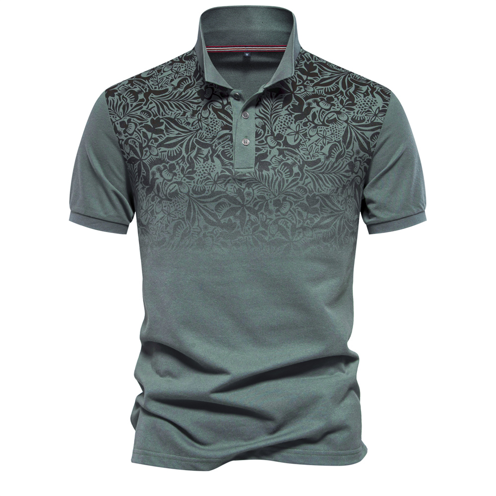 dégradé imprimé coton mélange polos pour hommes à manches courtes d'été hommes Polos: L / green