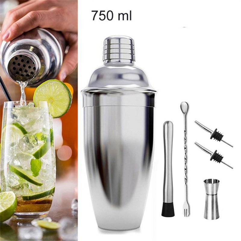 Stainless Steel Cocktail Shaker Set Mixer Wine Martini Boston Shaker Bartender Drink Party Bar Barware Tools Accessories 750ML