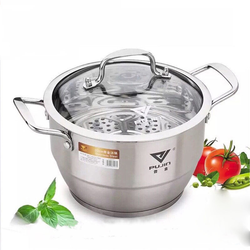 Stainless Steel Pot Small Steamer Double Thickening Cooking Dual-use Pot One or Two Layer Soup Pot Stew Pot Steamer Pot Bamboo