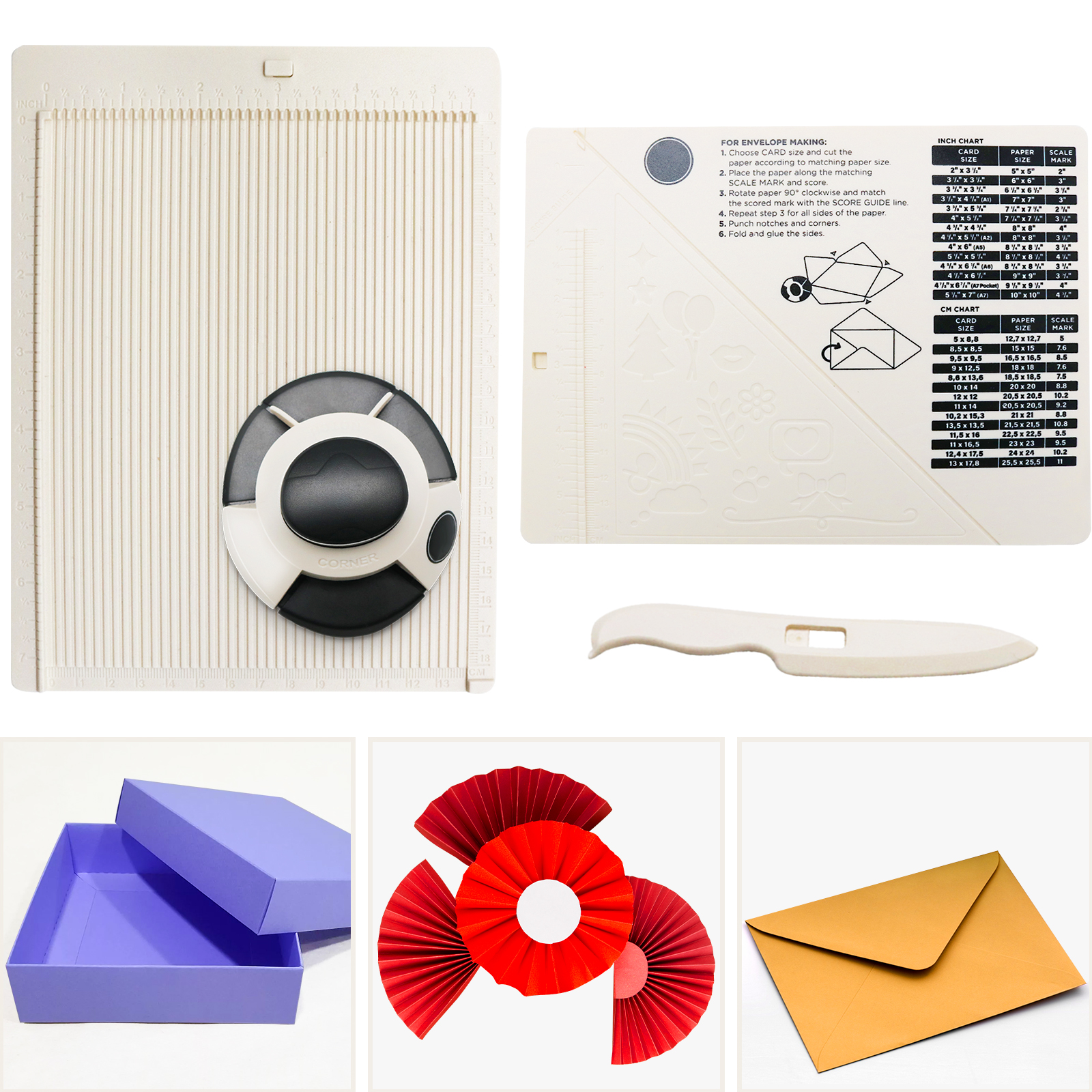 Planche de marquage, Kit de fabrication d'enveloppe, planche de coupe, outil de stylet, perforateur d'angle, onglet rond, planificateur, perforateur, coupe-papier artisanal: Gris clair