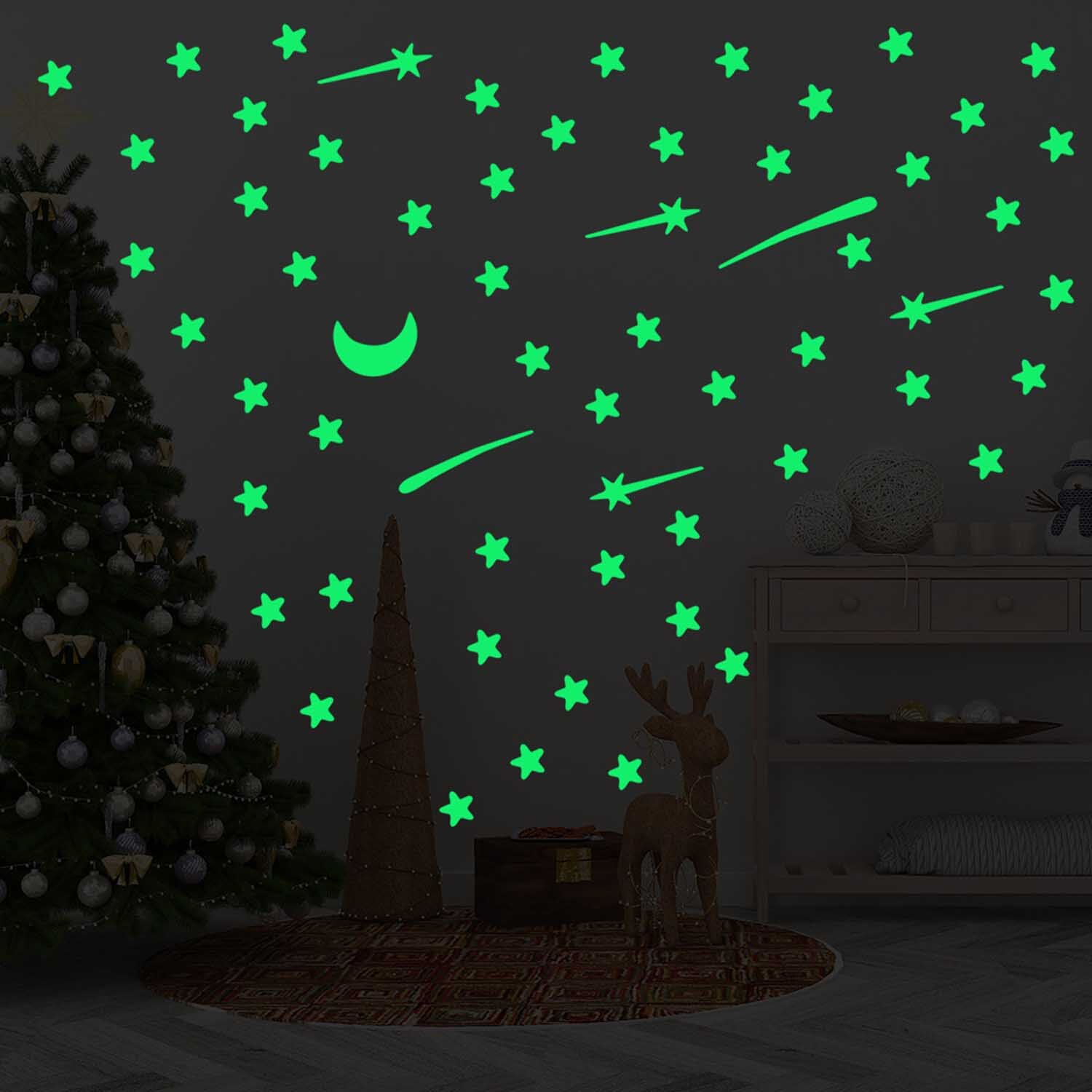 2 ark 3d glødende væg klistermærker i mørket meteor stjerner måner mærkater lysende loftdekorer til børn børn dreng pige værelse