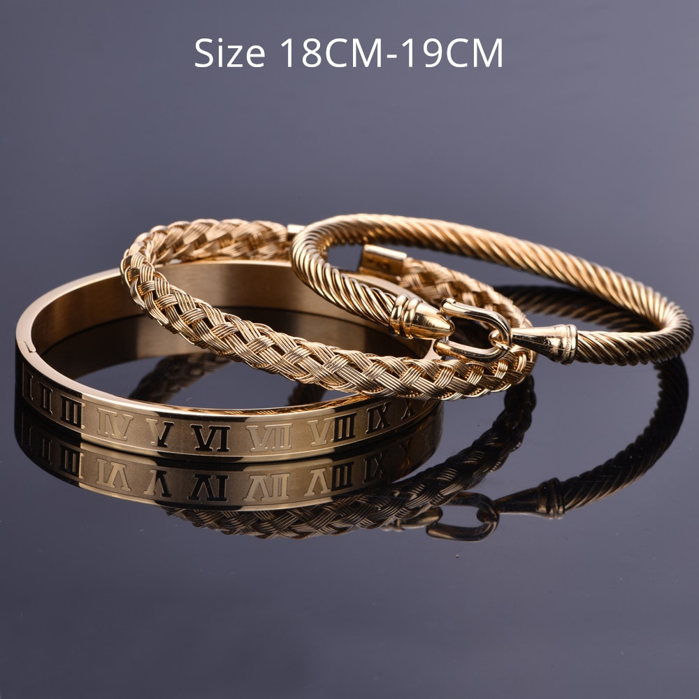 3 teile/satz königlich Römischen Armbänder Kabel Draht Hufeisen Schnalle Armreifen Für Männer Edelstahl Pulseiras Schmuck Zubehör