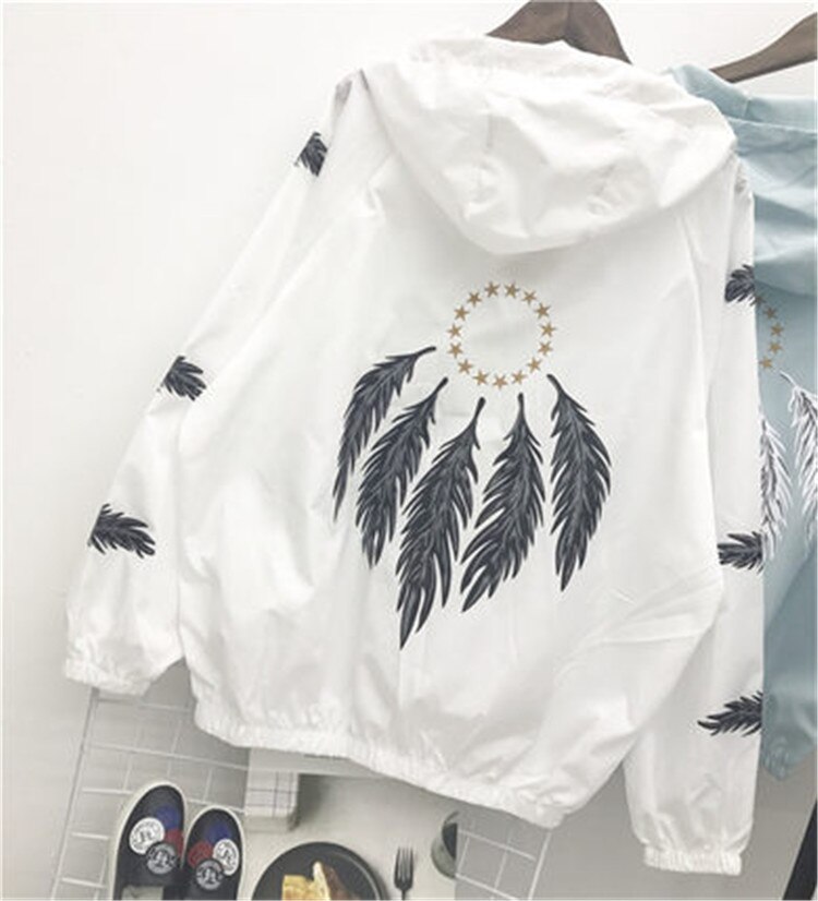 Harajuku Autumn Women Bomber jacket Women Coat Summer Thin Sunproof Long Sleeve Zipper Top Coat Biker Casual Jacket Outwear: White / S