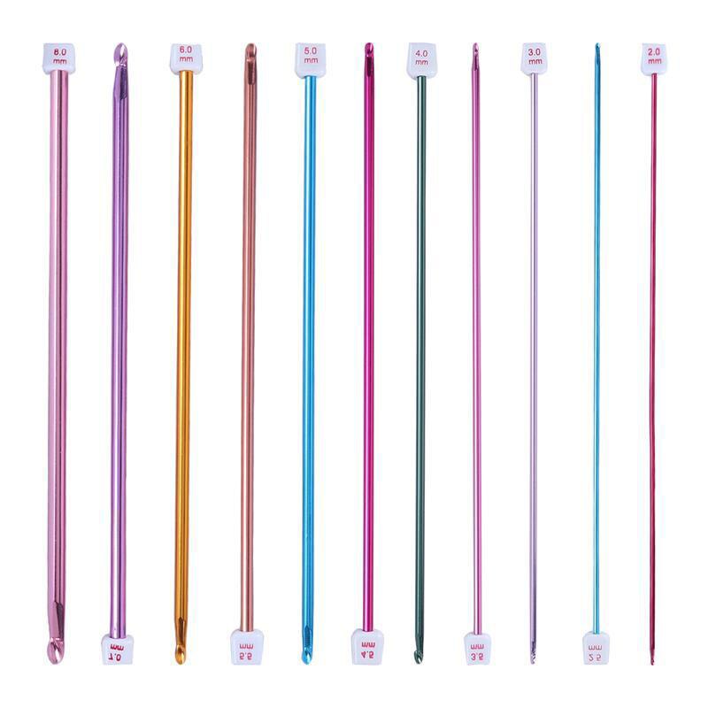 11 stk 27 cm lange rette fargerike strikkepinner enkeltpunkts heklenåler (størrelse fra 2.0mm til 8mm)  heklesett