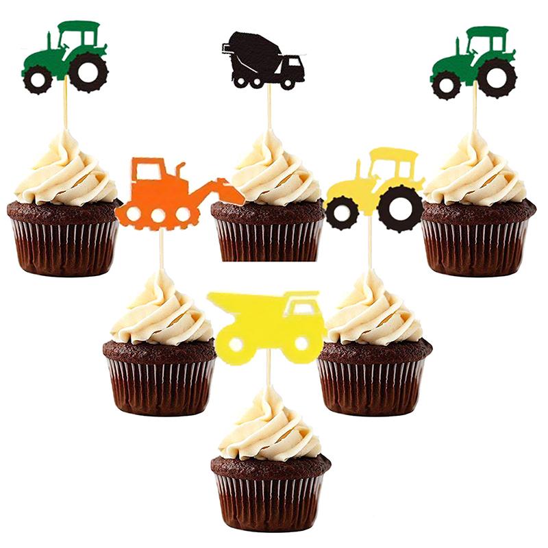 1set Birthday Banner Construction Vehicle Birthday Garland Excavator Concrete Mixer Truck Banner Party Decor Baby Shower: 5pc Cake Toppers