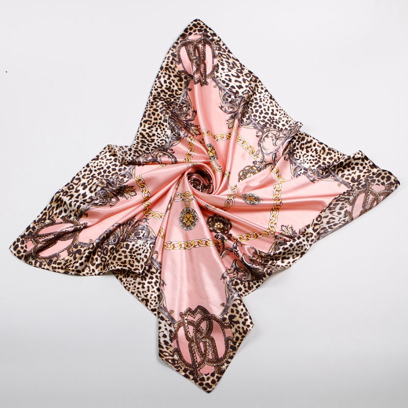 Kvinder blød lyserød leopard silke satin firkantede tørklæder kontor smukke hoved sjal