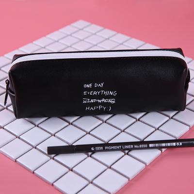 Estuche para lápices de lunares blancos y negros, bolsa rosa para lápices para adolescentes, niñas y mujeres, caja de cuero para bolígrafo, bolsa de papelería, suministros escolares: E