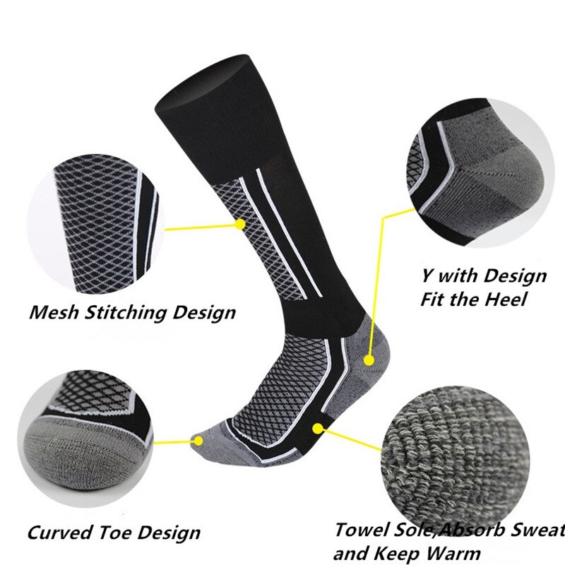 1 Paar Skiën Sokken Winter Outdoor Running Fietsen Hoge Elastische Sok Dikker Thermische Vissen Sport Accessoire Mannen Vrouwen