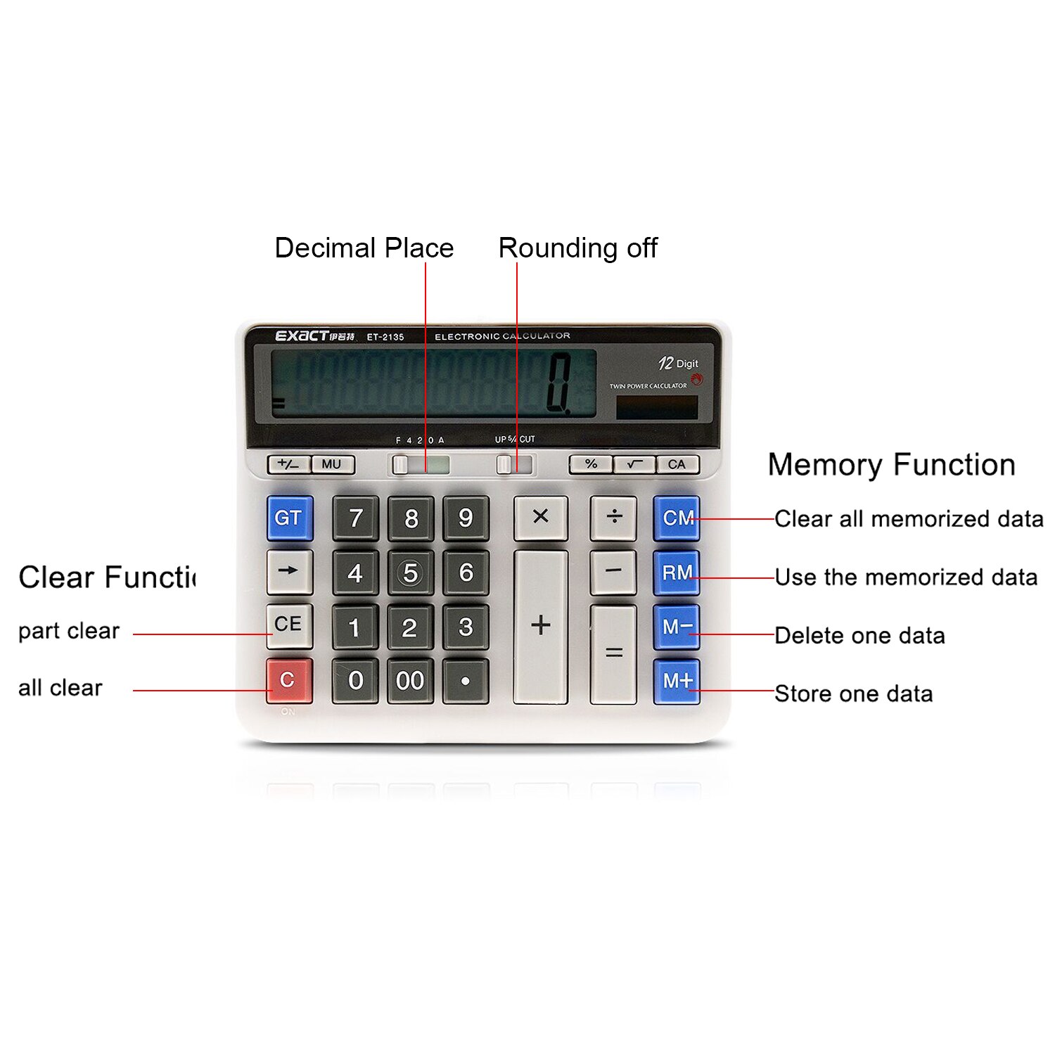 Multi-functional Scientific Calculator Electronics Desktop Calculators Dual Power 12 Digit Large LCD Display for Business School