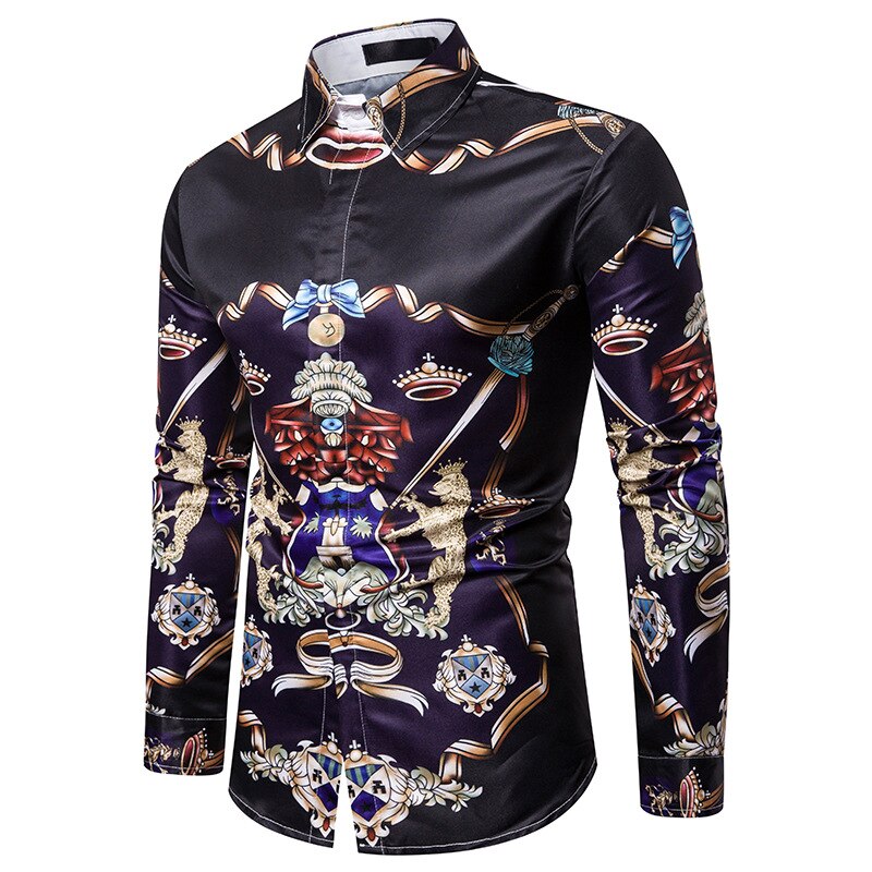 3d tryckta animal tiger herrskjortor casual långärmad camisa social shirt herr camisa hombre hip hop streetwear: C528- svarta / L