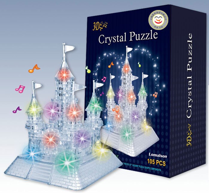 3D Vergadering Kristal Kasteel Puzzel 3D Muzikale Jigsaw met Mooie Licht-Up Educatief Kids Building speelgoed voor Kerst Cadeau