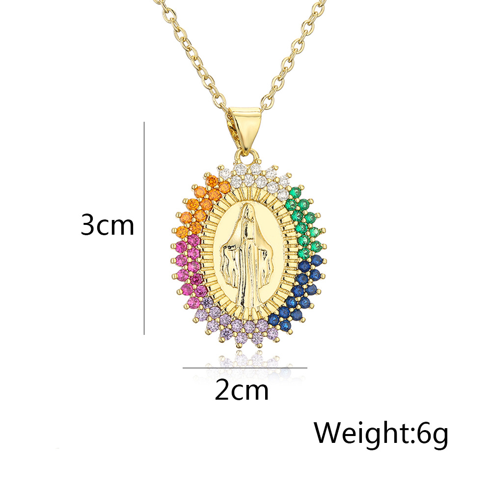 NEWBUY Women's Religious Jewelry Copper CZ Zircon Inlay Virgin Mary Pendant Stainless Steel Chain Necklace: BRASS PLATED