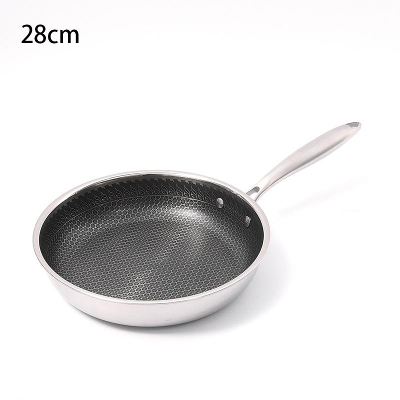 304 Rvs Pan Non-stick Pan Omelet Steak Koekenpan Pannenkoek Pan Inductie Kookplaat Gasfornuis Universele: 28cm