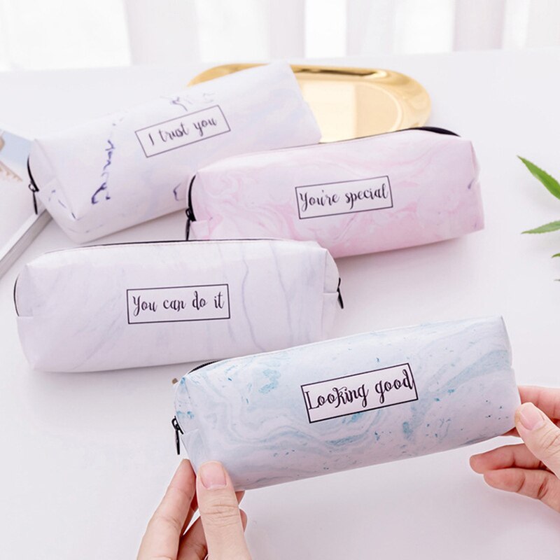 Large Marble Pencil Cases Cute Leather Pencil Box Pen Bags For Boys Girls Stationery Office School Supplies