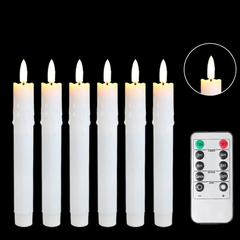 Halloween LED Flameless Flickering Taper Candle Light Remote Window Candlesticks Christmas Thanksgiving Party Fireplace Decor: WHITE