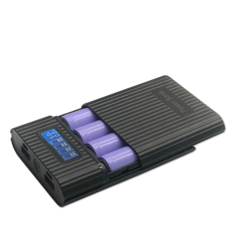 Diy Mobiele Power Bank Case Lcd Display 4 Slot 18650 Acculader Behuizing Opbergdoos: Black
