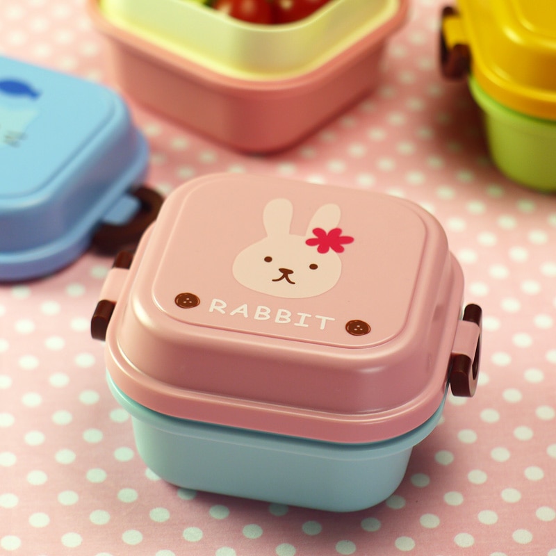 Cute Healthy Plastic Double Layer Lunch Box Cartoon Kids Bento Boxes Food Container Children Lunchbox BPA Free