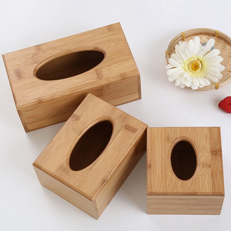 Wooden Tissue Box Holder Cover Rectangular Square Wipes Dispenser Paper Bamboo