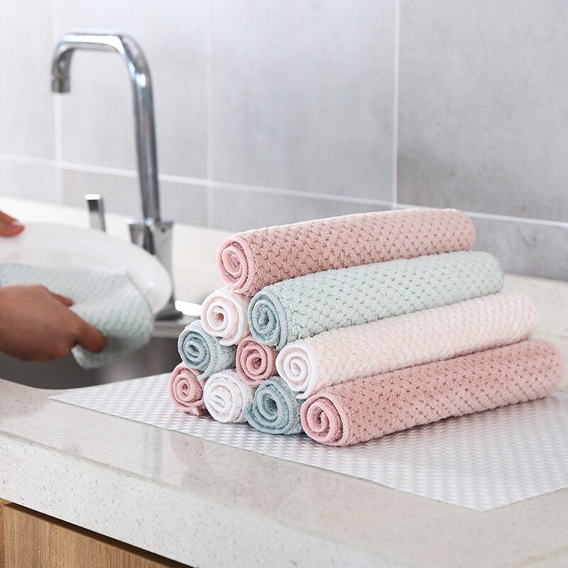 Anti-grease Rags Coral Fleece Clean Cloth Sink Wipe Washable Double Non Stick Oil Dish Cloth Water Absorbent Kitchen Hand Towel