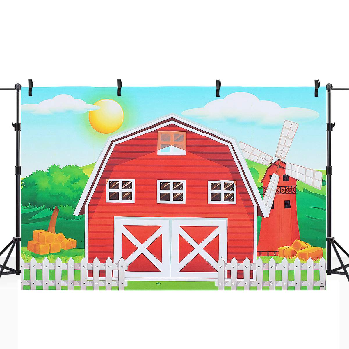 Farm Theme Photography Backdrops Red Barn Barnyard House Kids Birthday Illustration Background Photo Studio Photobooth