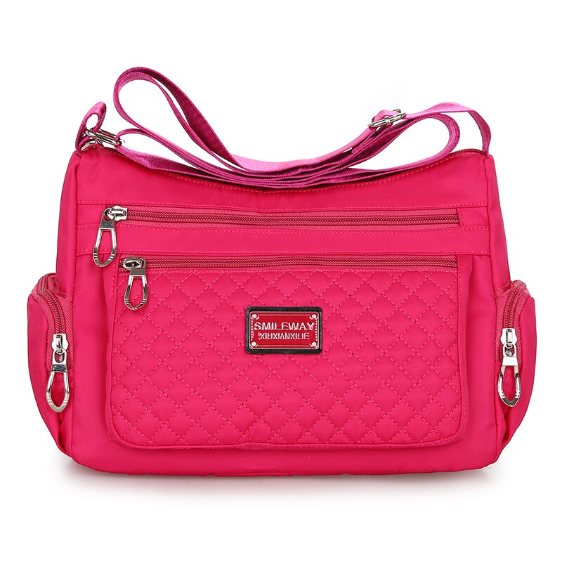 Luksus messenger bag for kvinner vanntett nylon skuldervesker tilfeldig topphåndtak dame veske reiseveske crossbody veske for kvinner: Hot pink