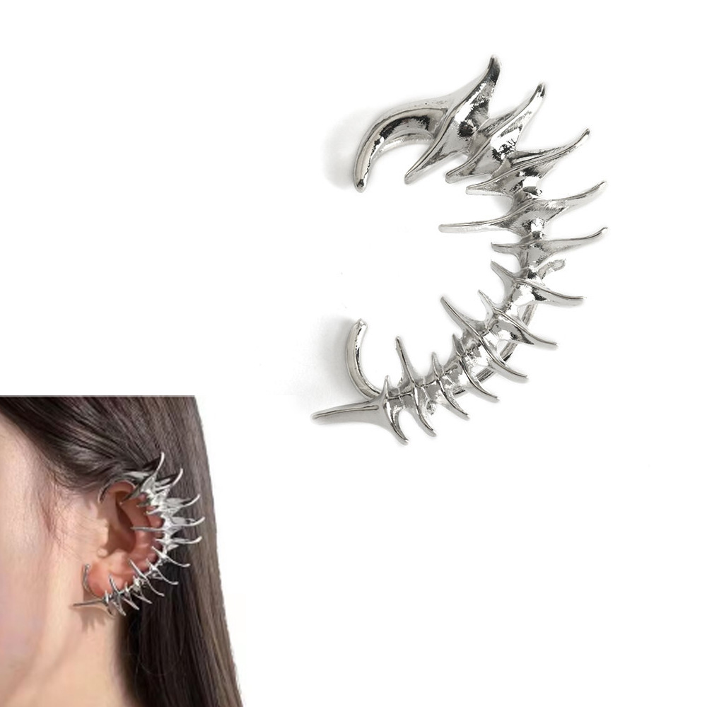 Pendientes de Clip de hueso espumoso de dragón con personalidad Punk para mujer, sin perforación, joyería de calle de Hip Hop, anillo y pulsera, 3 uds.: Oro