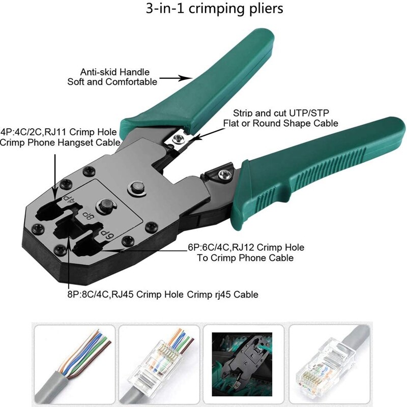 Network Cable Repair Tool Kit Set Rj45 Rj11 Cat6 Cable Tester Test Crimper Crimping Maintenance Stripper Tool Kit