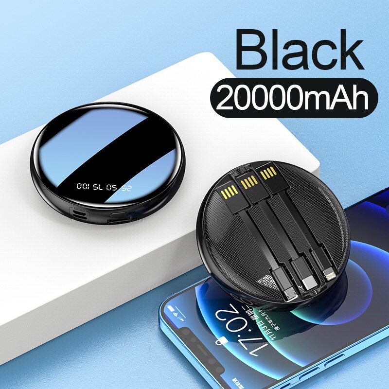 Powerbank Portable power bank 20000mah 10000mah External battery fast charge iphone 12 13 Portable battery: Black-20000mAh