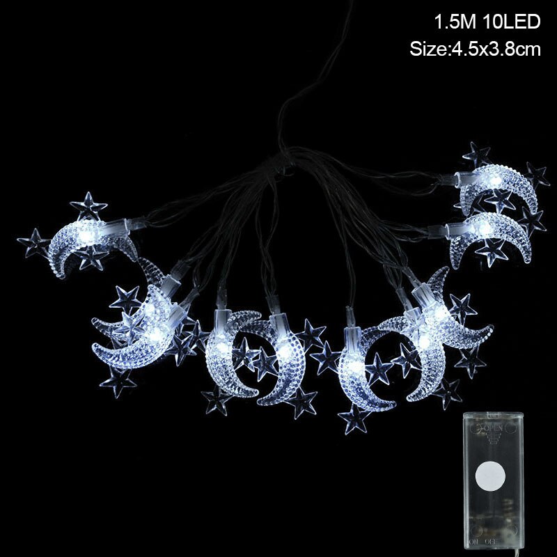 Moon Star LEd Light String Eid Mubarak Decoration for Home Ramadan Kareem Muslim Islamic Decor Hajj Mubarak Eid Al Adha: 1.5M 10LED C