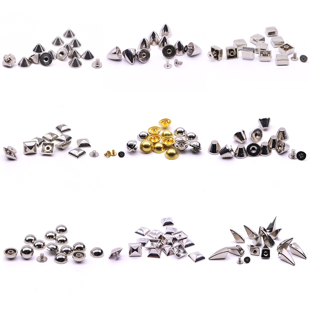 Screw Rivets 10 sets/pack Square rivet metal studs for shoes Silver pyramid moulds rivet B-06