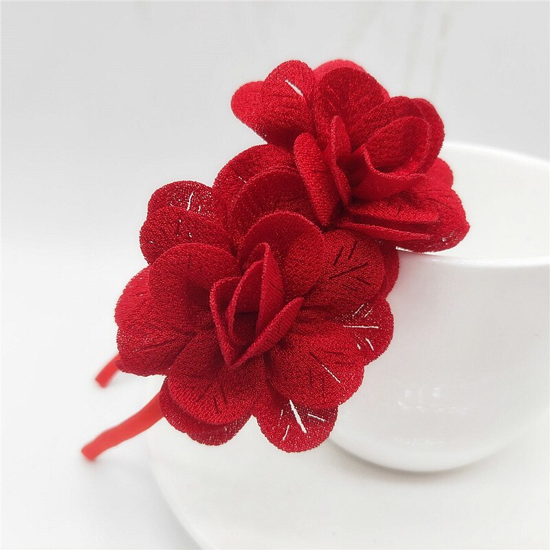 kinderen Bloem Hoofdband Hollow Effen Kleur Accessoires Gom Voor Haar hHair Band Meisjes Hoofdbanden: Wine red
