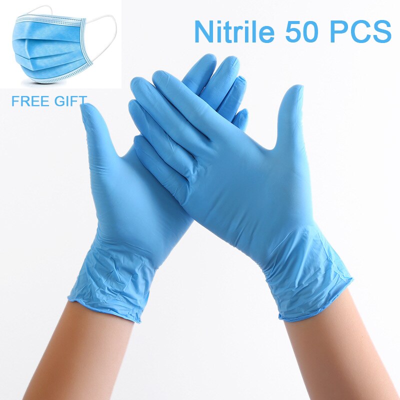 Nitril Handschoenen Перчатки Нетриловые Wegwerp Veiligheid Werkhandschoenen Food Grade Waterdichte Allergie Gratis Monteur Nitril Handschoenen: blue 50PCS / L
