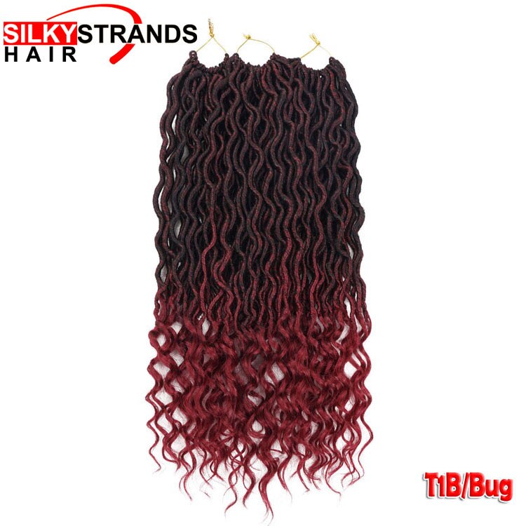 Curly Goddess Faux Locs Crochet Hair Extensions Crochet Braids Synthetic Ombre Braiding Hair Bulk Bohemian Silky Strands: T1B/Burgundy