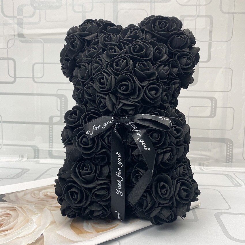 25cm valentine rose bjørn hjerte blomst til kjæresten bursdag bryllup kunstig fest hjemmeinnredning vin rød rosa: Svart 25cm ingen boks