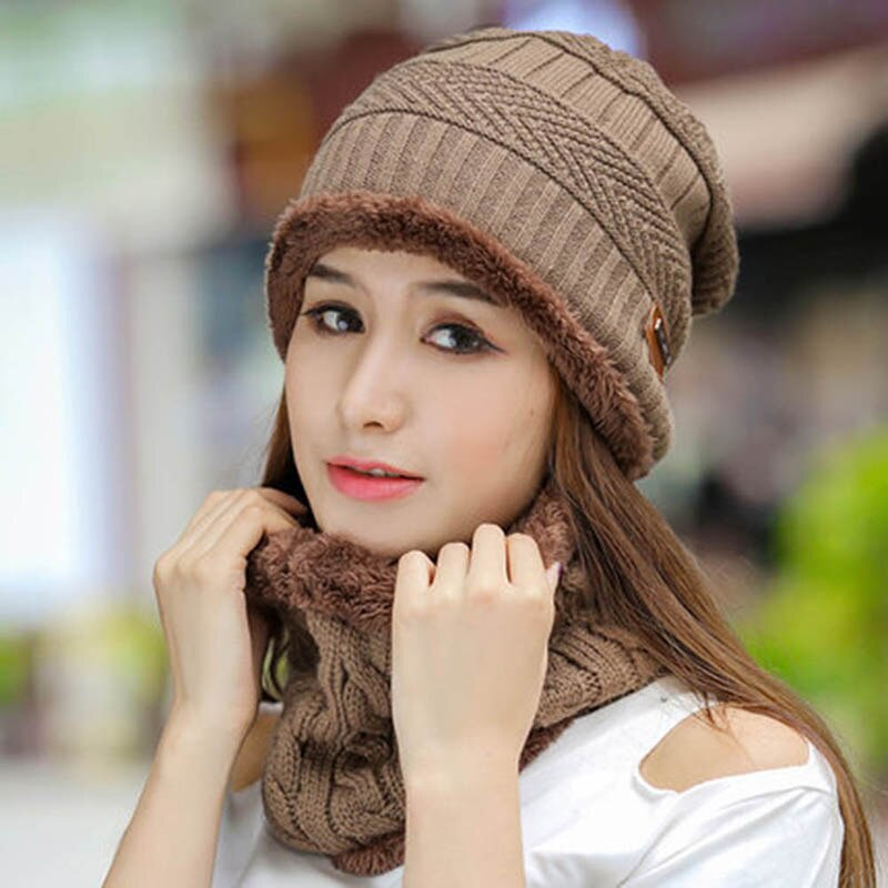 Menn kvinner vinter varm hekle strikket baggy beanie ull hodeskalle lue ski cap skjerf