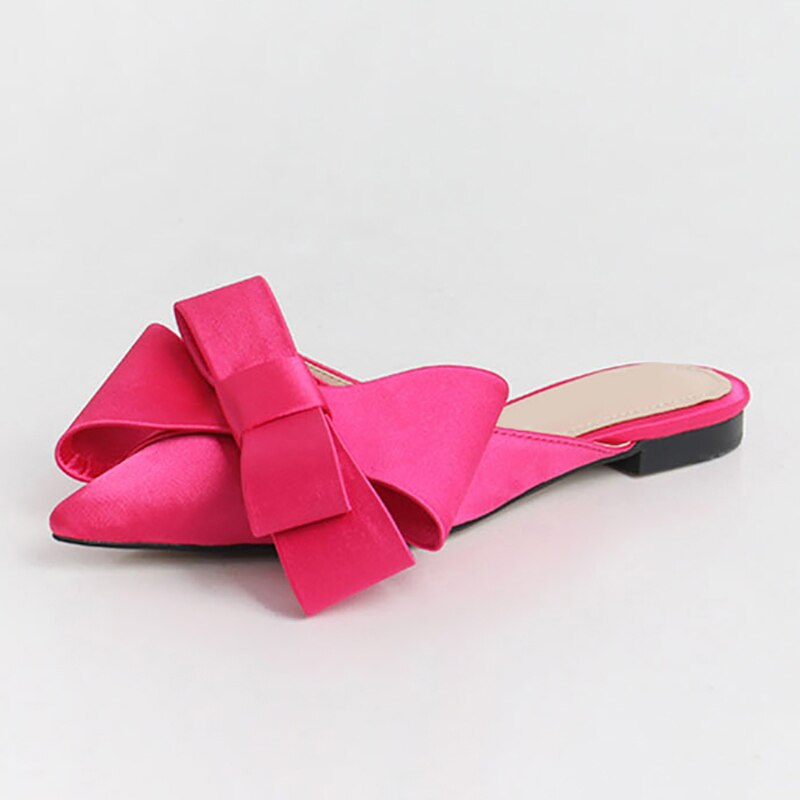 Zomer Vrouwen Schoenen Koreaanse Zijde Satijn Wees Teen Strikje Slippers Baotou Flats Hak Slides Slip Op Semi Slippers buiten
