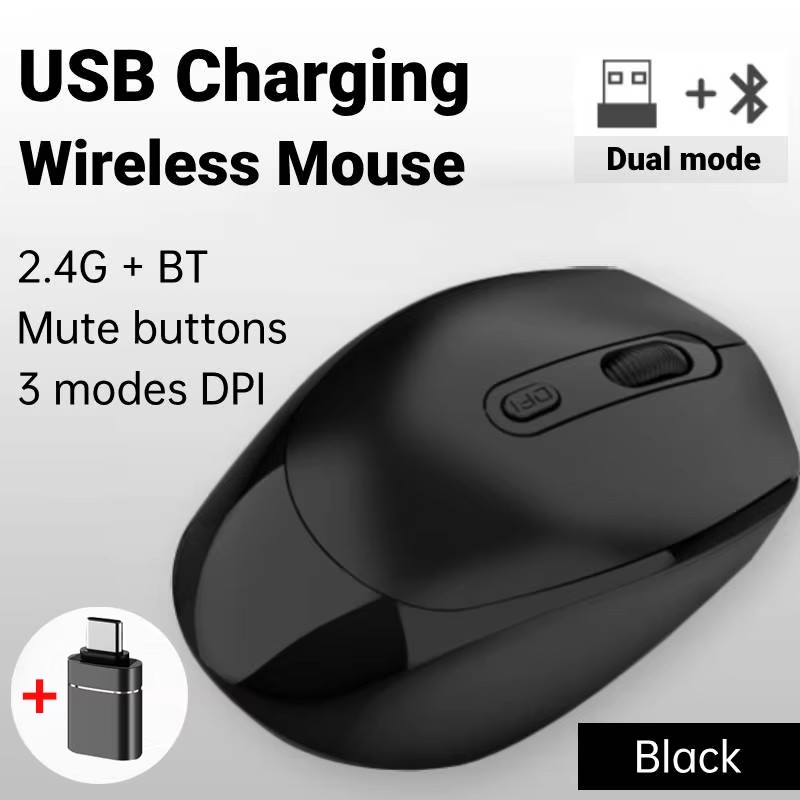 Draadloze muis Oplaadbare gamermuis Dubbele modi Bluetooth-compatibel 2.4G USB Mute-muizen voor laptop Pad Tablet Macbook Mause: GRIJS