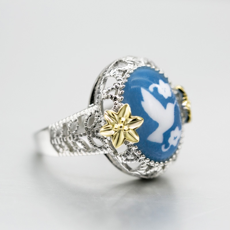 Tous Joyería Mujer Anillo Vintage De Flor De La Paz Para Mujer Joya De Oro Con Abalorio De Flor De Pájaro Para Mujer Del Día De San Valentín Joyería De Compromiso Para Mujeres Originales