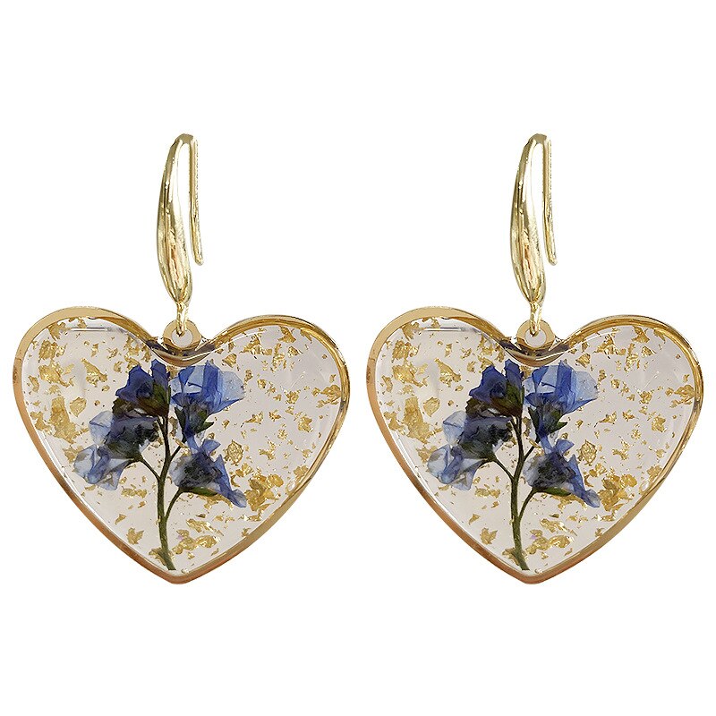 Graduation FORGET ME NOT Dried Flower Resin Earrings for Best Friend Jewelry Real Forgetmenot Flower Heart Earrings