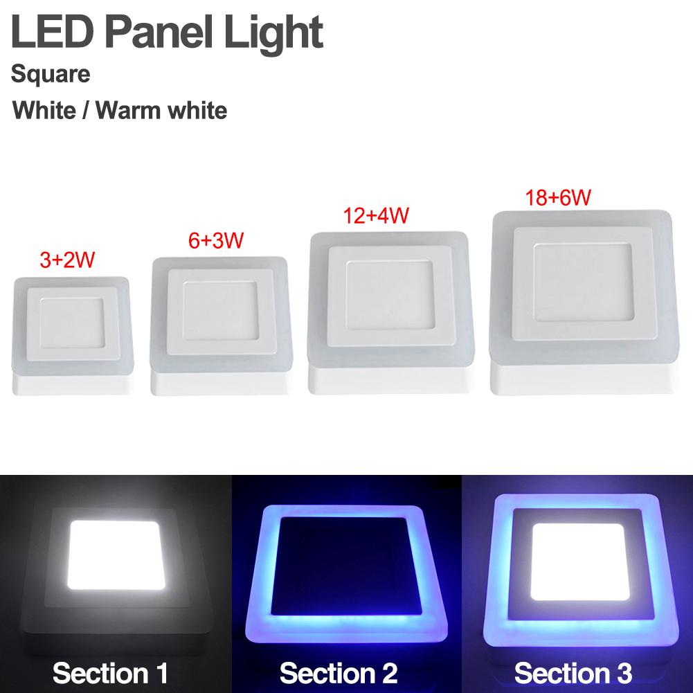 Dual Color Blue+White LED panel Lights 5W 9W 16W 24W Panel Lamp Square Surface Recessed Ceiling Wall Down Lights AC 85-265V