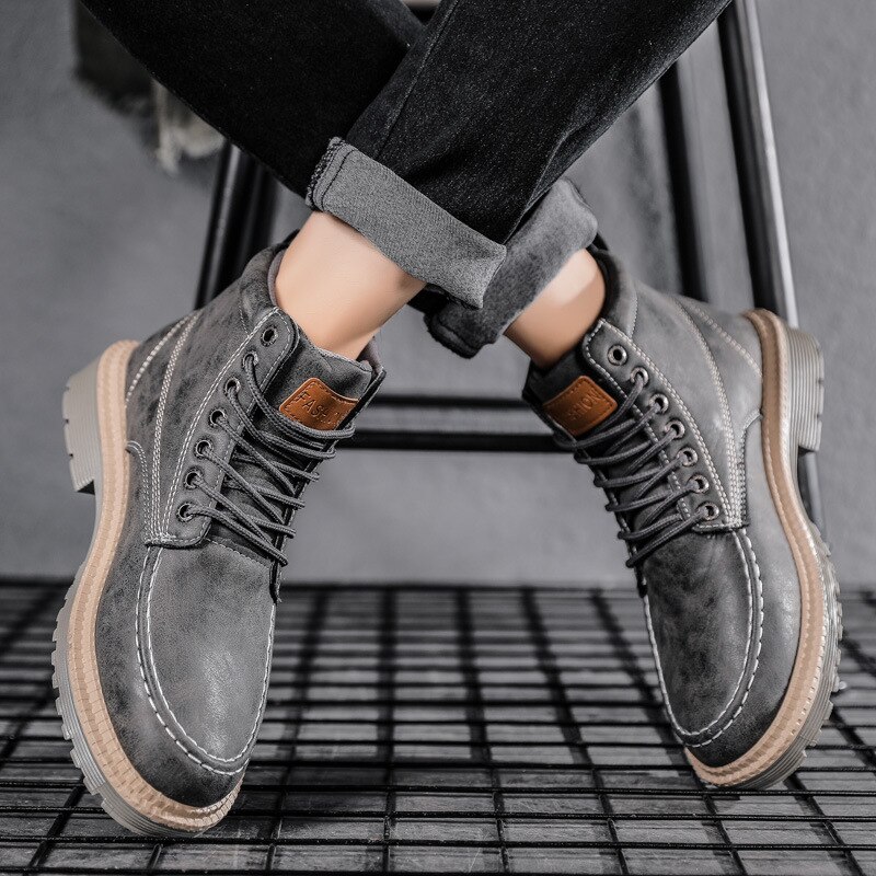 Spring and Autumn Casual Men&#39;s Boots Lace-up Comfortable Shoes for Male Flat Brand Martin Boots Men