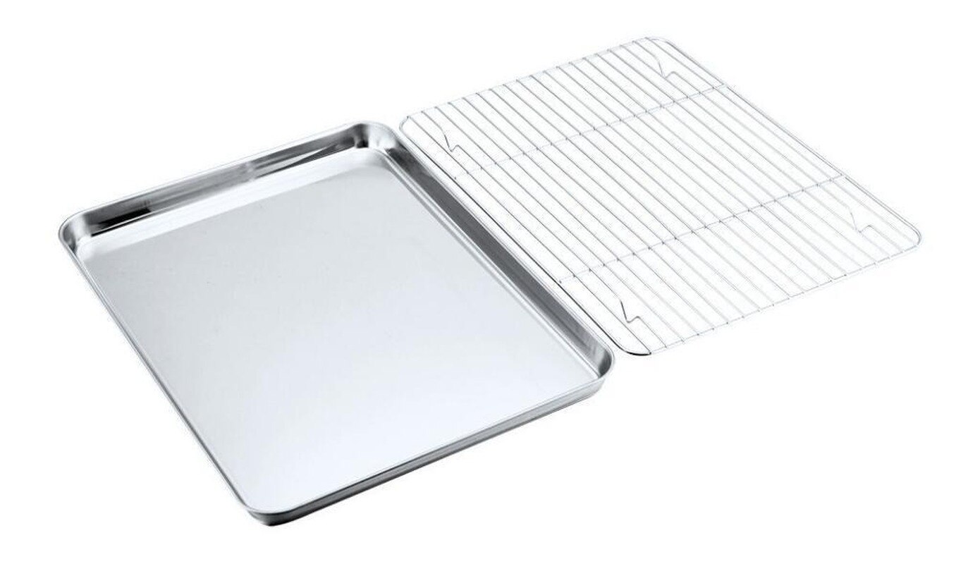 Baking Tray with Removable Cooling Rack Set Non-Toxic Stainless Steel Baking Pan Sheet, Oven Used, Dishwasher Safe WF1107
