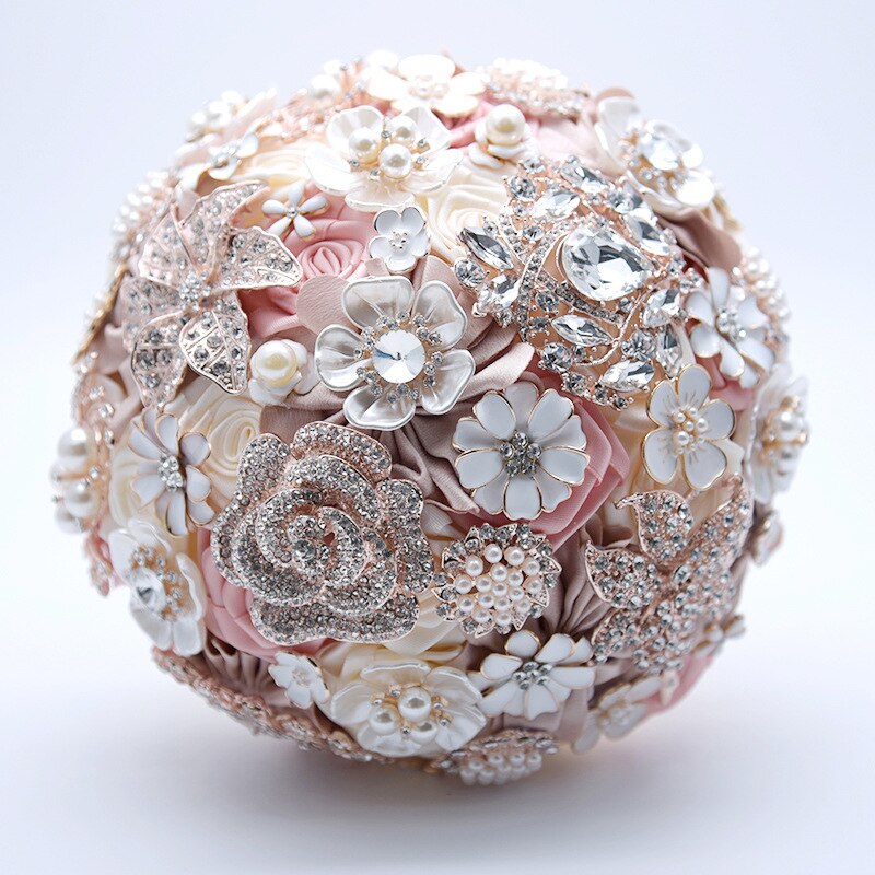 nouvelle soie fleurs de mariage strass bijoux Blush rose broche Bouquet or broche robe de mariée mariage Bouquet