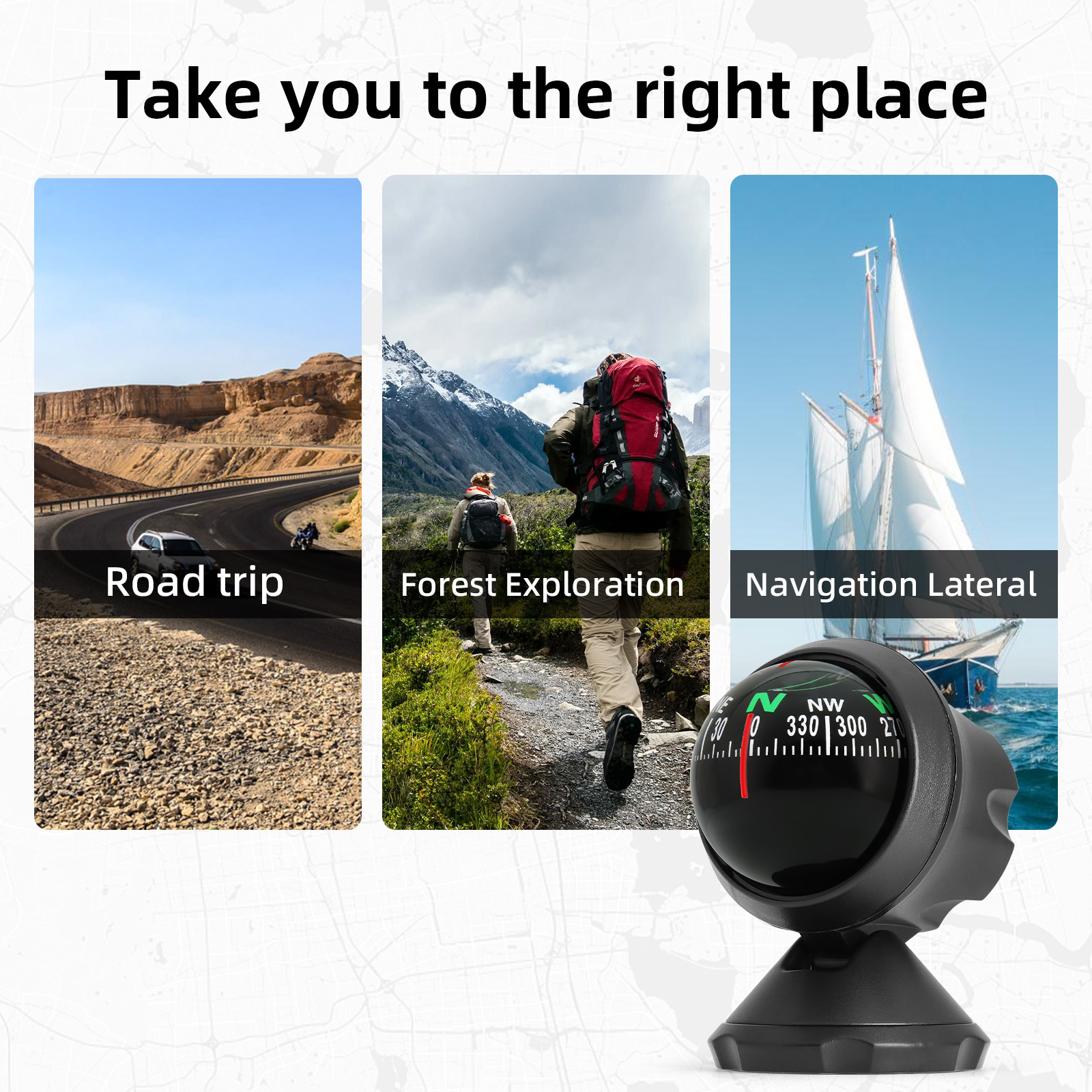 AD Mini Car Navigation Compass 360 ° Rotary Adjustable Spherical Dashboard Guide Compass For Boat Vehicle Car Ball Compass